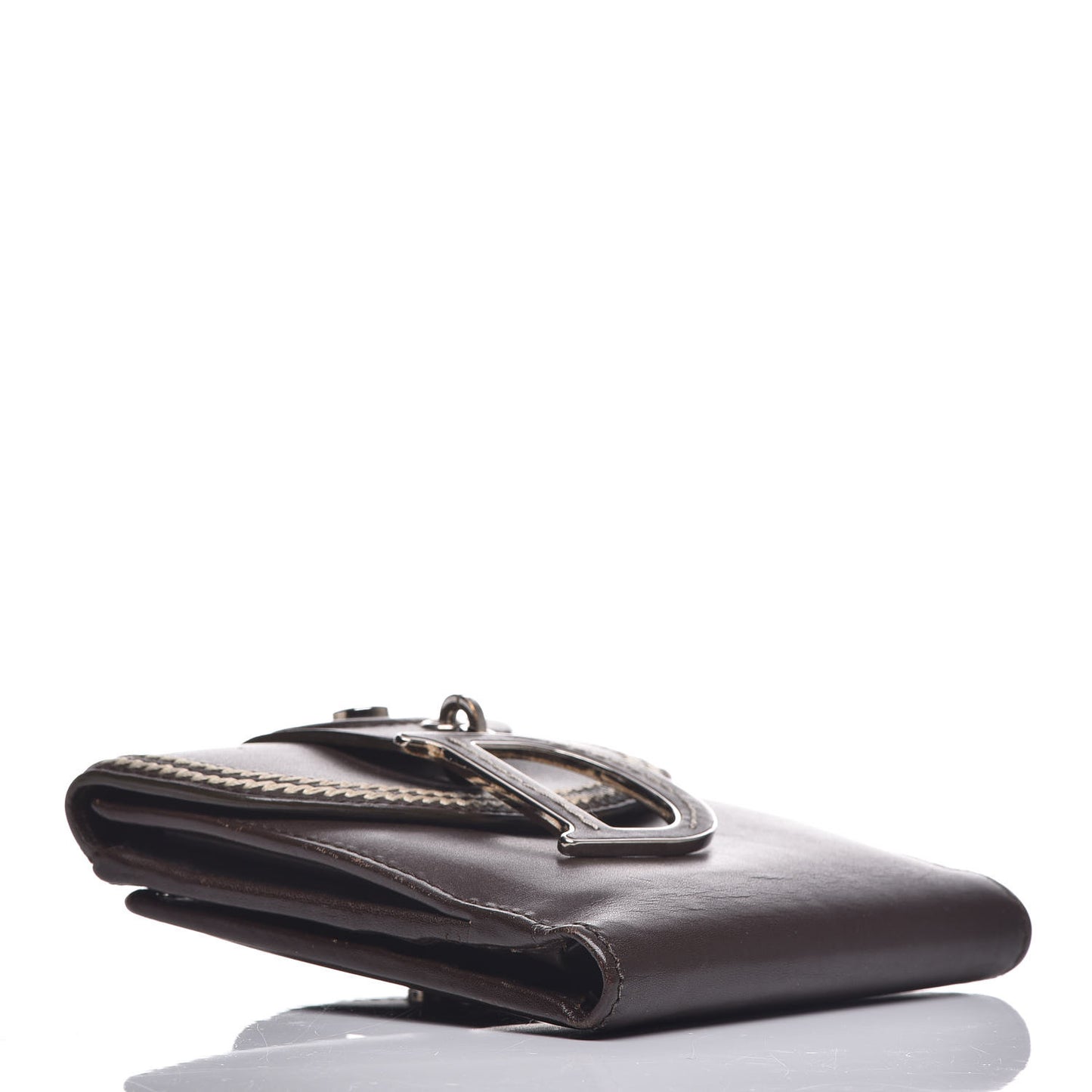 Calfskin Detective Compact Wallet Marron Fonce