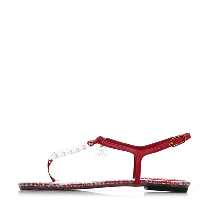 Chanel PVC Tweed CC Thong Sandals 39 Red 1 of 4