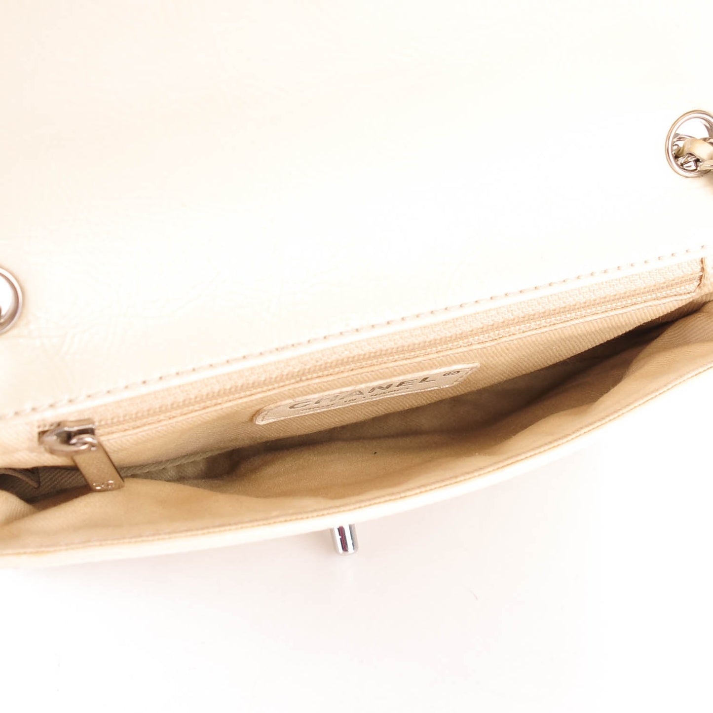 Distressed Patent Calfskin Frame Small Single Flap White