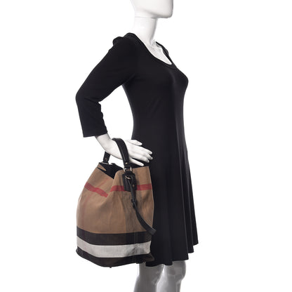 Burberry Canvas Mega Check Medium Ashby Hobo Black 3 of 12