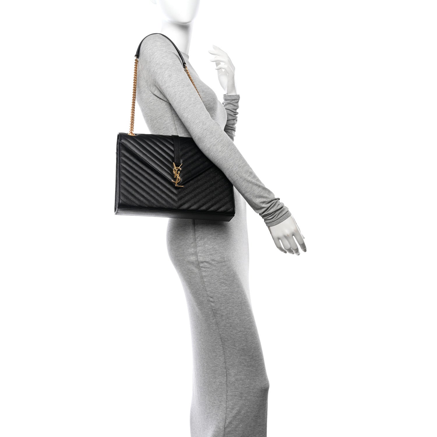 Saint Laurent Grain De Poudre Matelasse Chevron Large Monogram Satchel Black 2 of 10