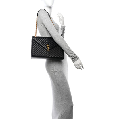 Saint Laurent Grain De Poudre Matelasse Chevron Large Monogram Satchel Black 2 of 10