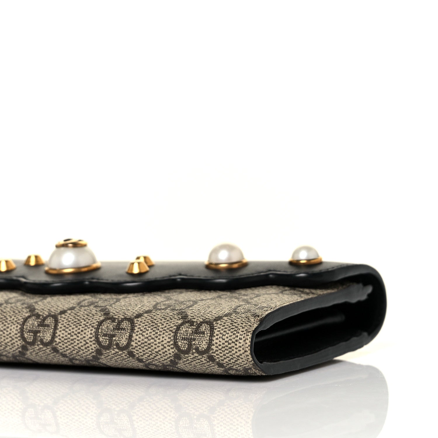 Gucci Calfskin GG Supreme Monogram Mini Peony Pearly Continental Wallet Black 8 of 9