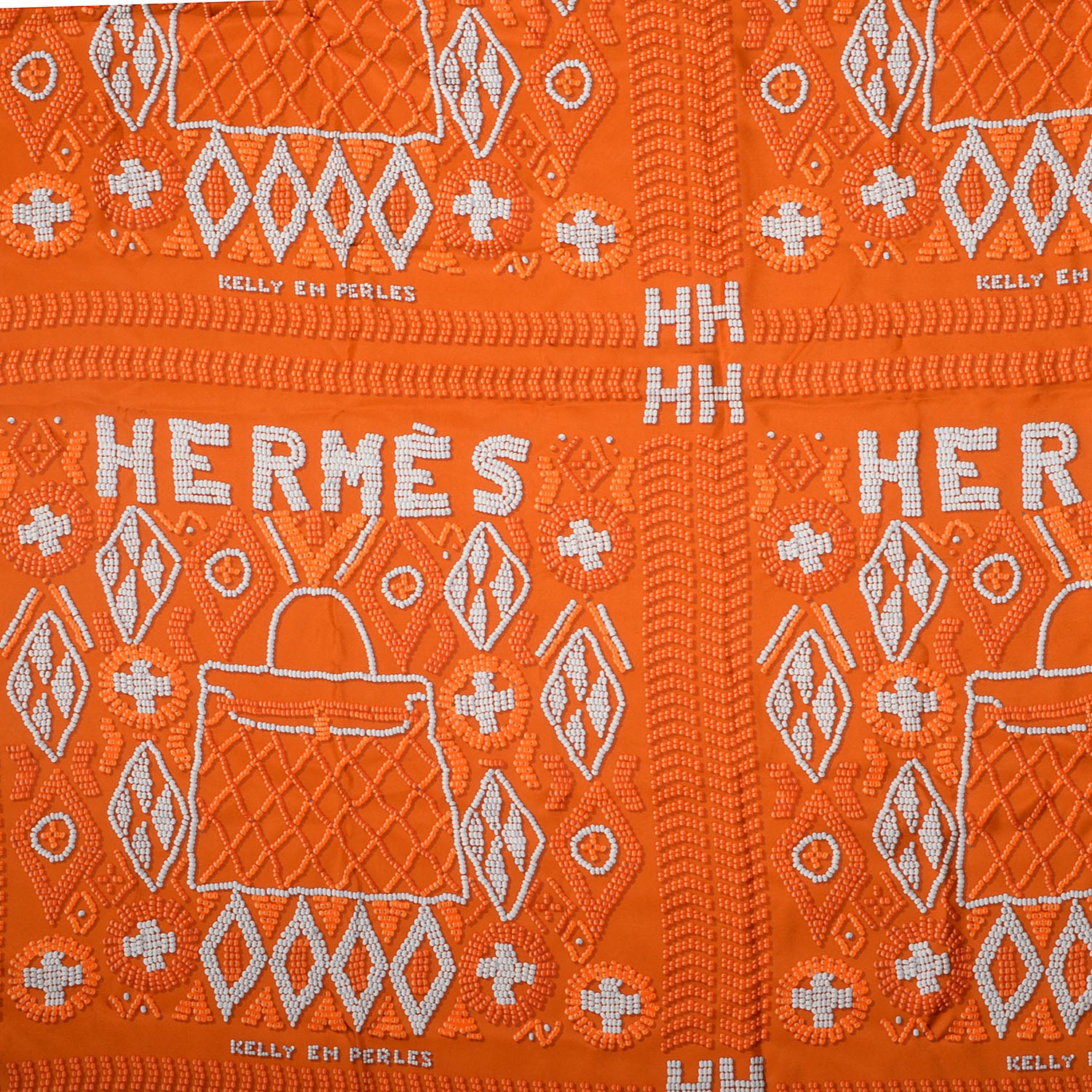 Hermes Silk Giant Twill Lave Kelly En Perles Scarf 140 Orange 3 of 4
