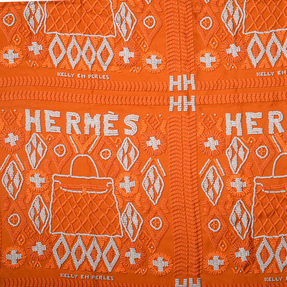 Hermes Silk Giant Twill Lave Kelly En Perles Scarf 140 Orange 3 of 4