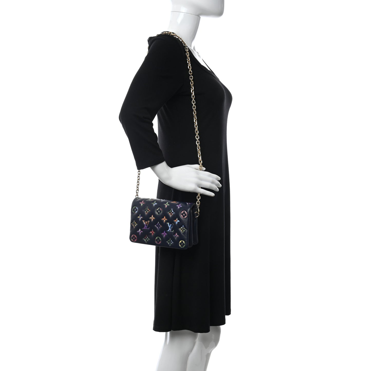 Lambskin Embossed Monogram LV Garden Pochette Coussin Navy