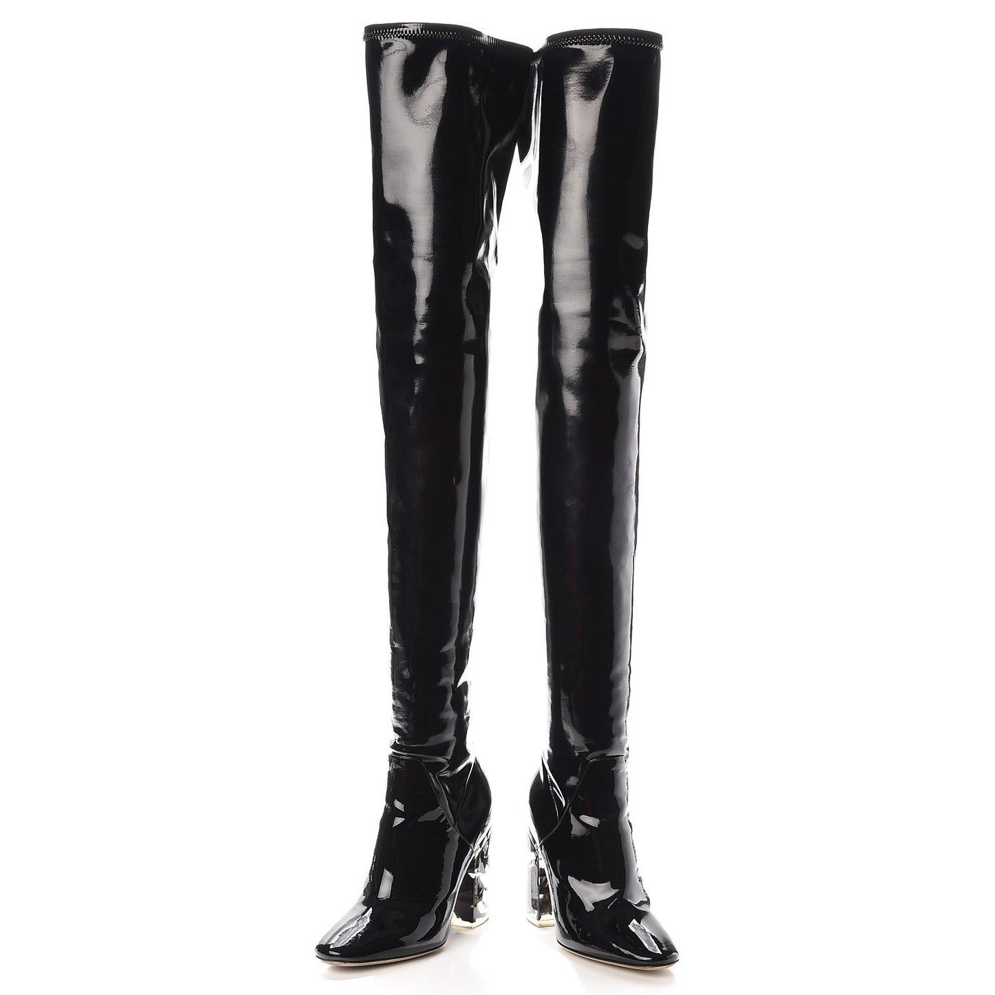 Patent Crystal Over The Knee Boots 35 Black