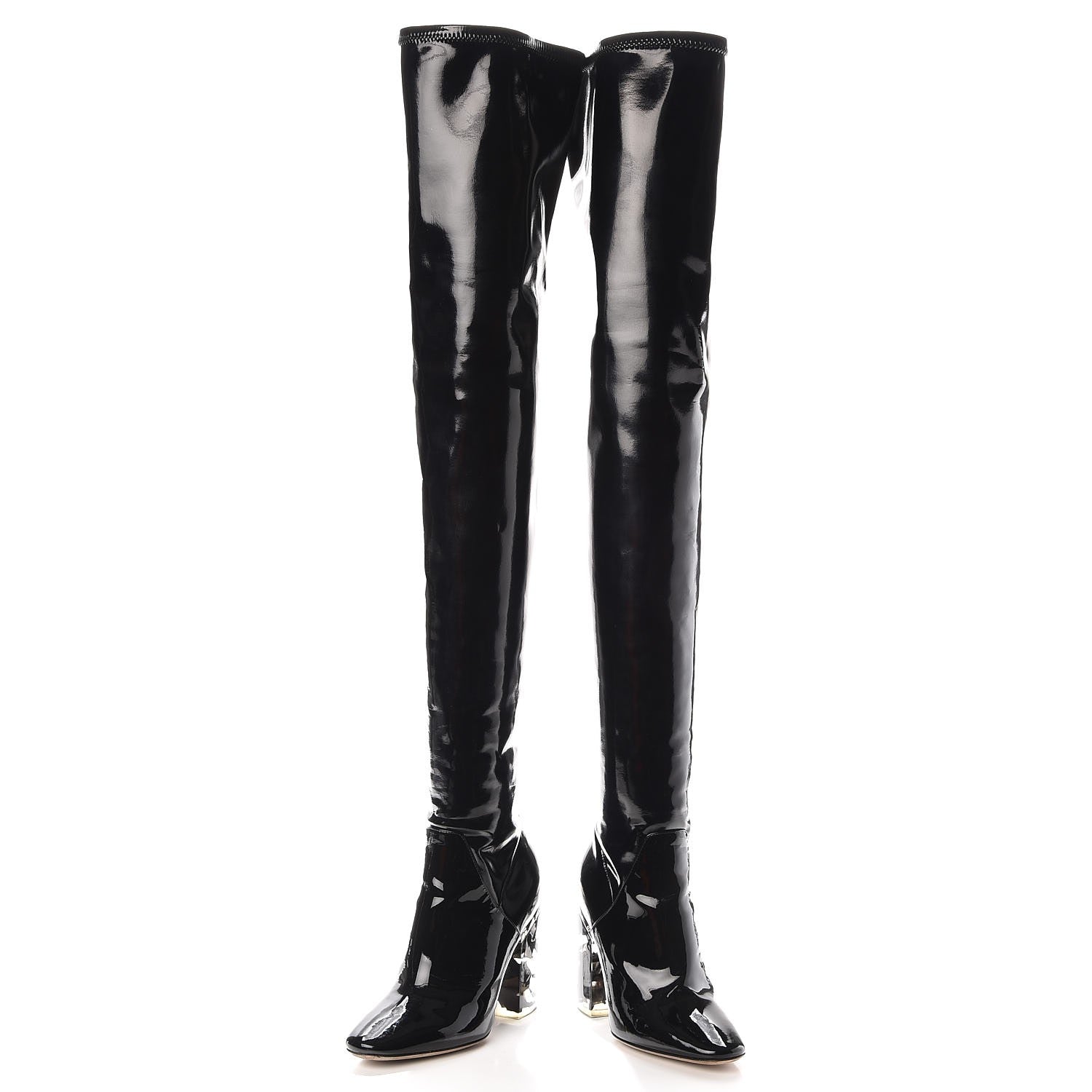 Christian Dior Patent Crystal Over The Knee Boots 35 Black 6 of 11