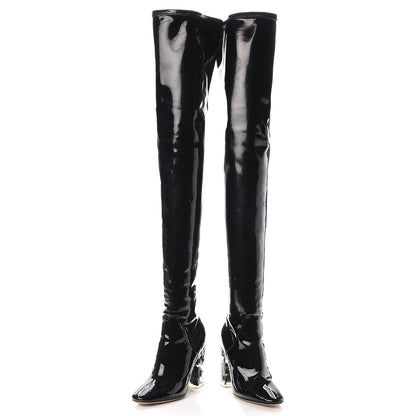 Christian Dior Patent Crystal Over The Knee Boots 35 Black 6 of 11