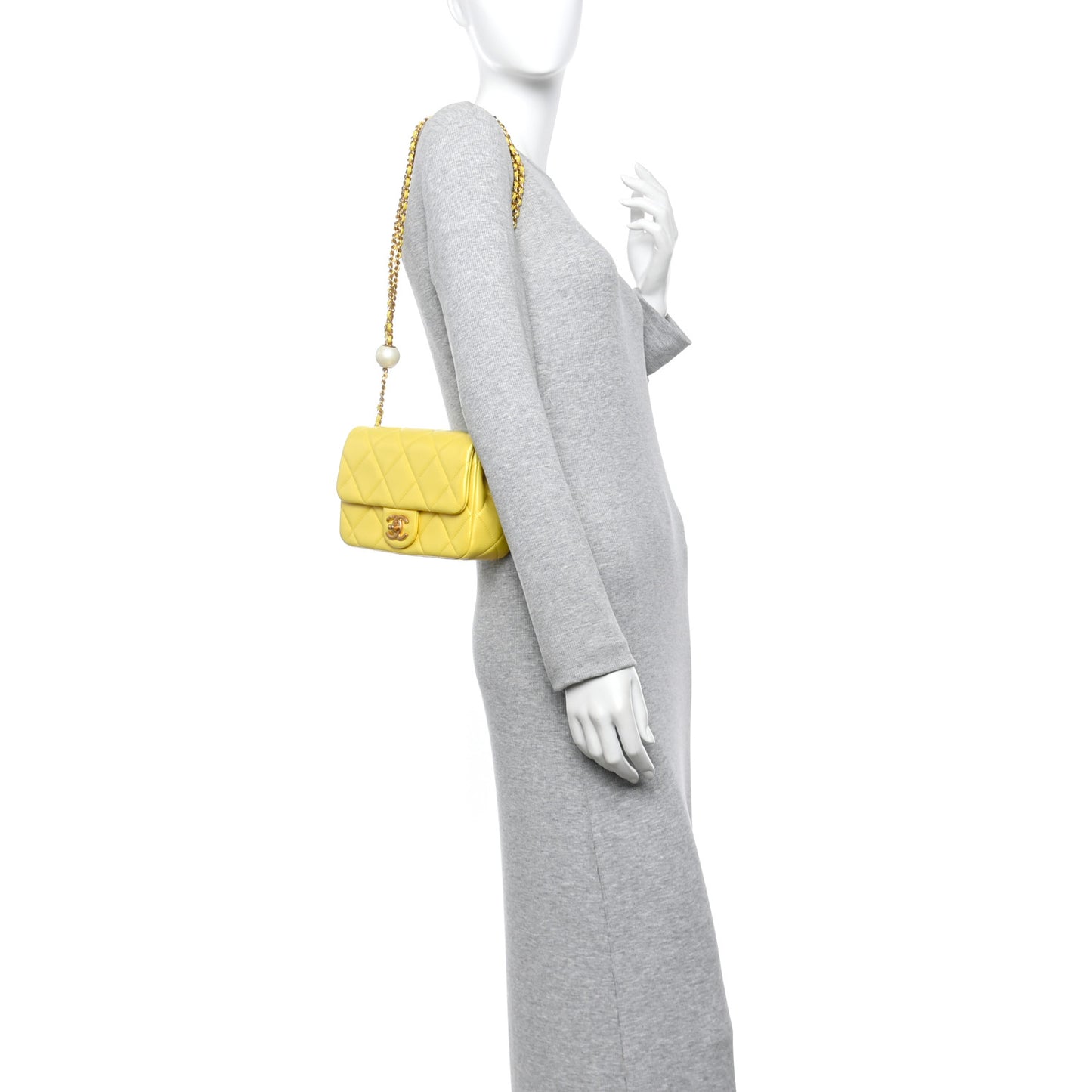 Pearly Lambskin Pearl Quilted Small Flap Yellow