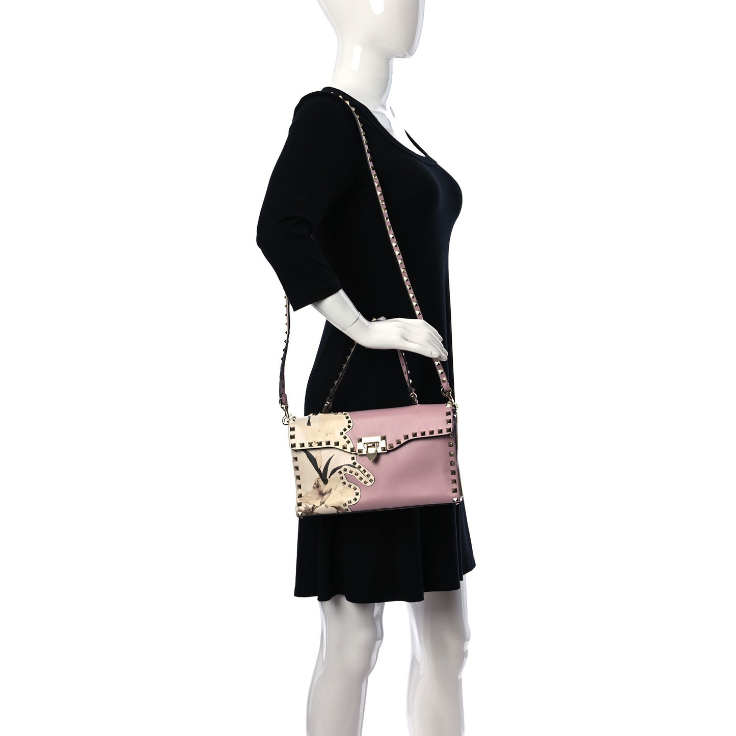 Vitello Monogram Kimono 1997 Print Small Rockstud Single Handle Flap Bag Water Rose