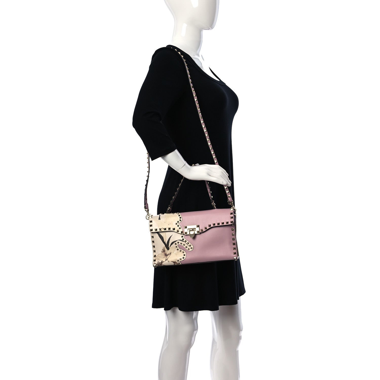 Valentino Garavani Vitello Monogram Kimono 1997 Print Small Rockstud Single Handle Flap Bag Water Rose 2 of 9