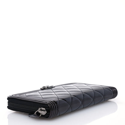 Chanel Patent Calfskin Quilted Boy L-Gusset Zip Wallet Black 4 of 13