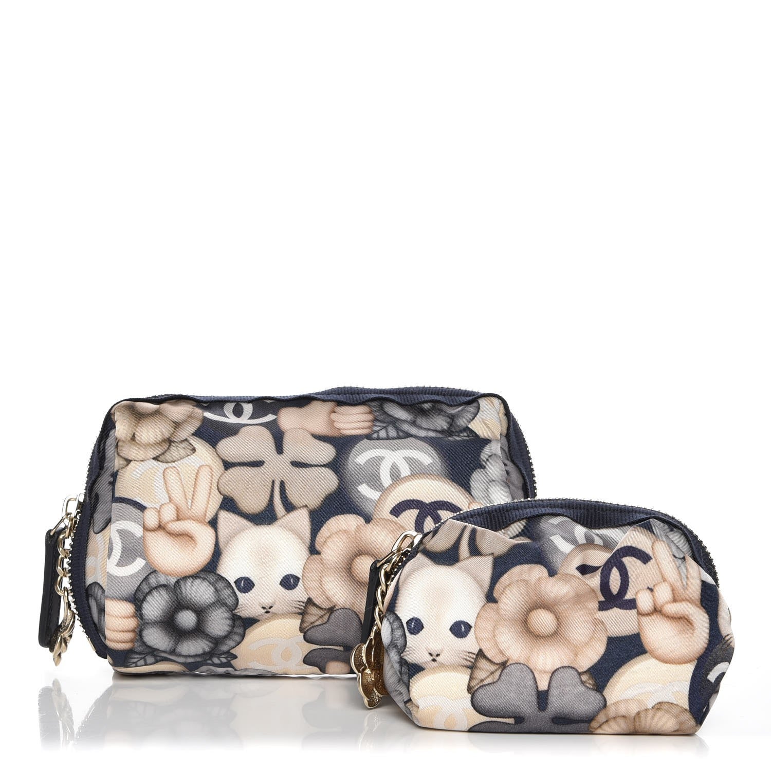 Chanel Nylon Cat Emoticon Cosmetic Pouch Navy 1 of 9