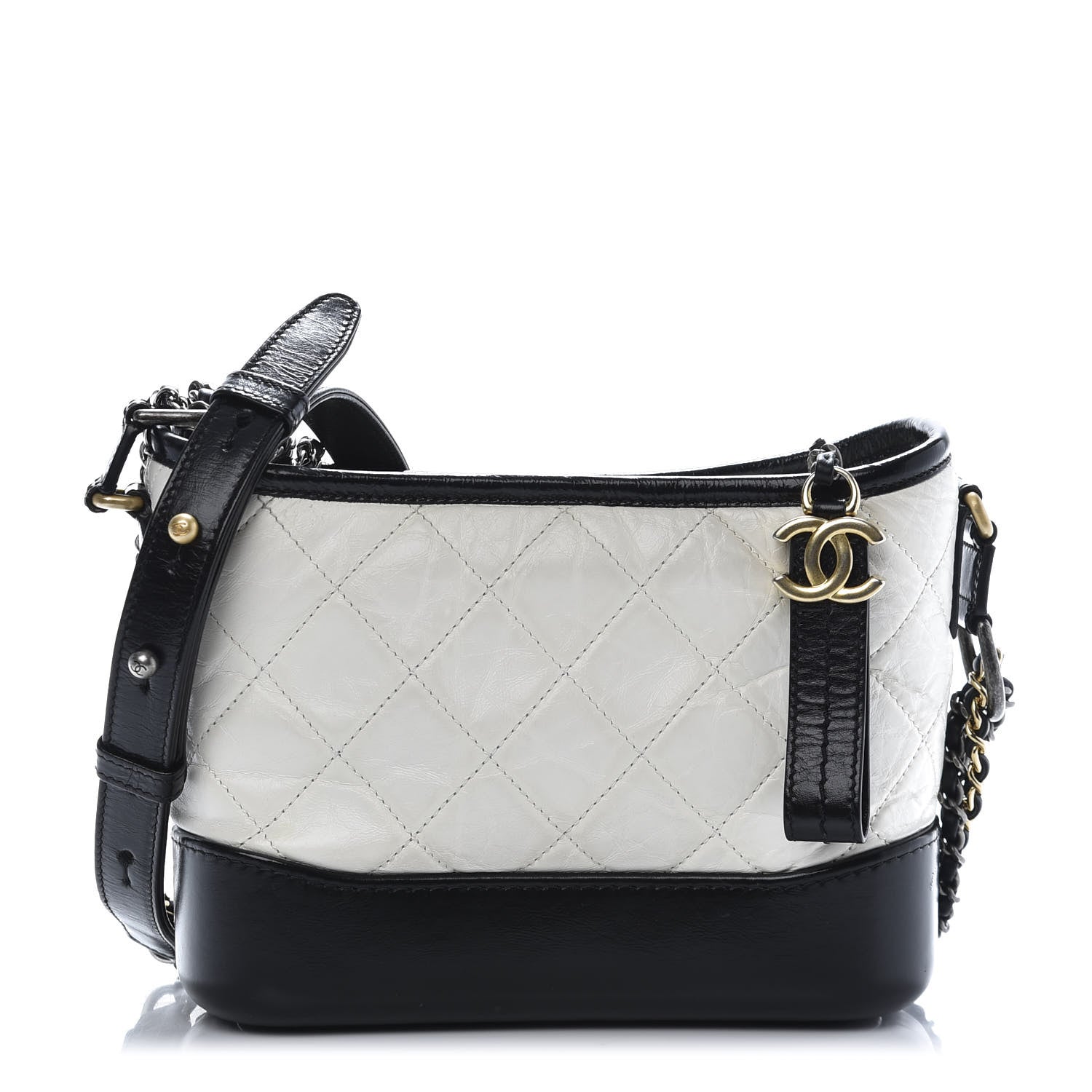Chanel Aged Calfskin Quilted Small Gabrielle Hobo Black White 1 of 10
