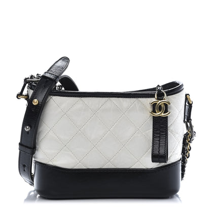 Chanel Aged Calfskin Quilted Small Gabrielle Hobo Black White 1 of 10
