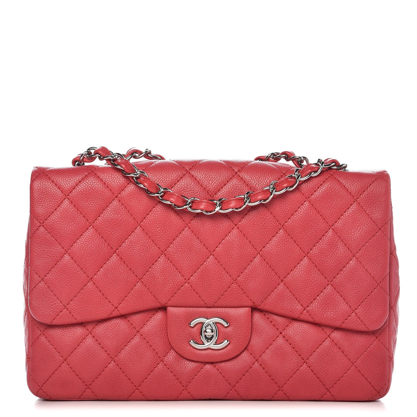 Washed Caviar Quilted Jumbo Single Flap Fuchsia