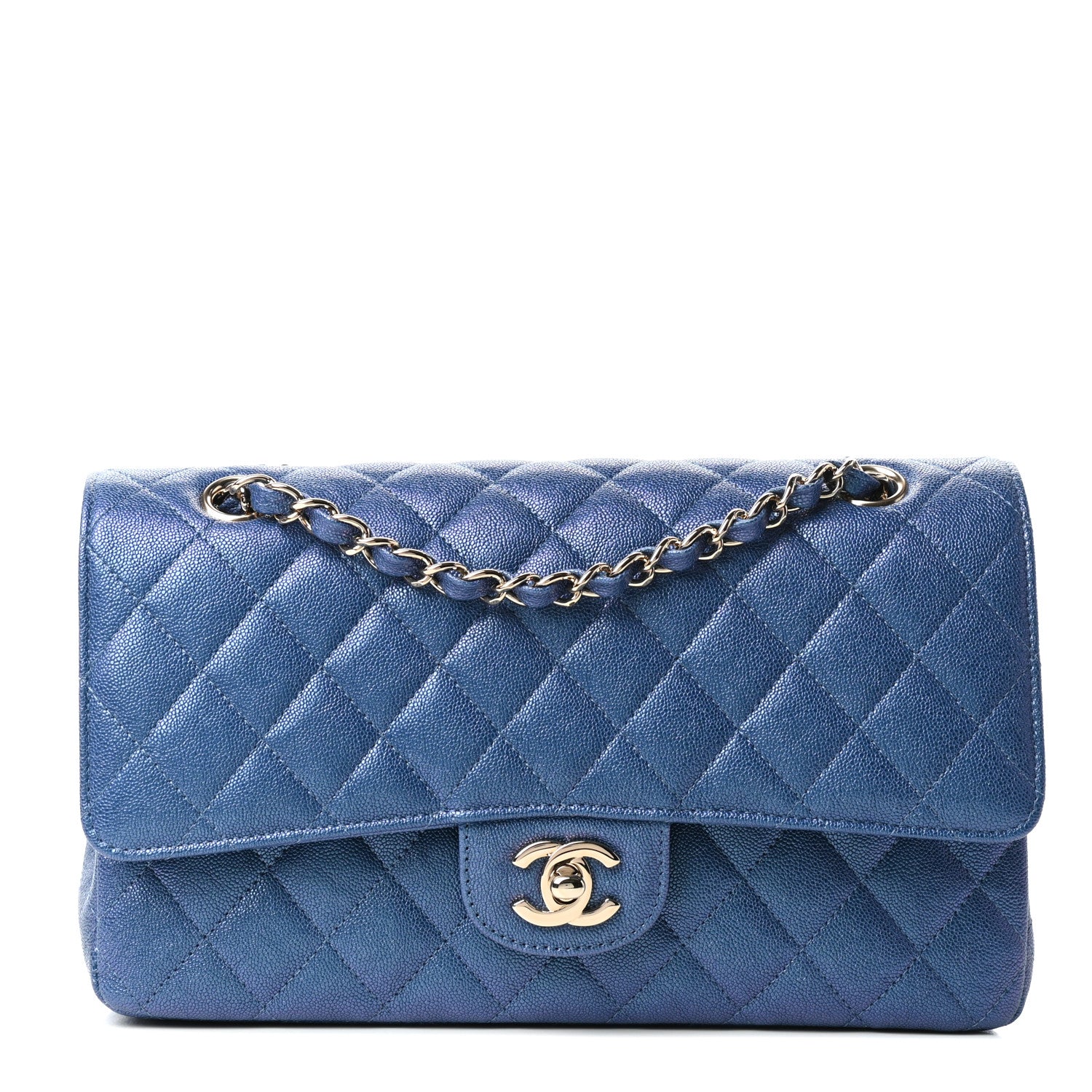 Chanel Iridescent Caviar Quilted Medium Double Flap Dark Blue 1 of 10