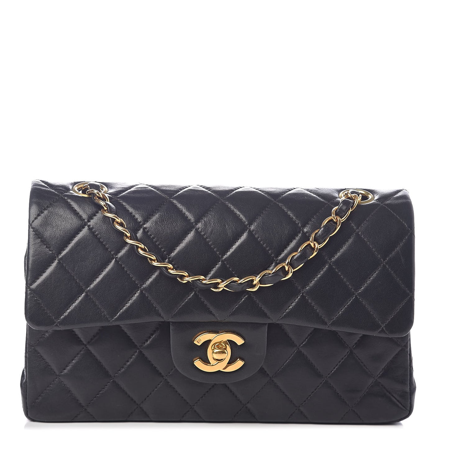 Lambskin Quilted Small Double Flap Black