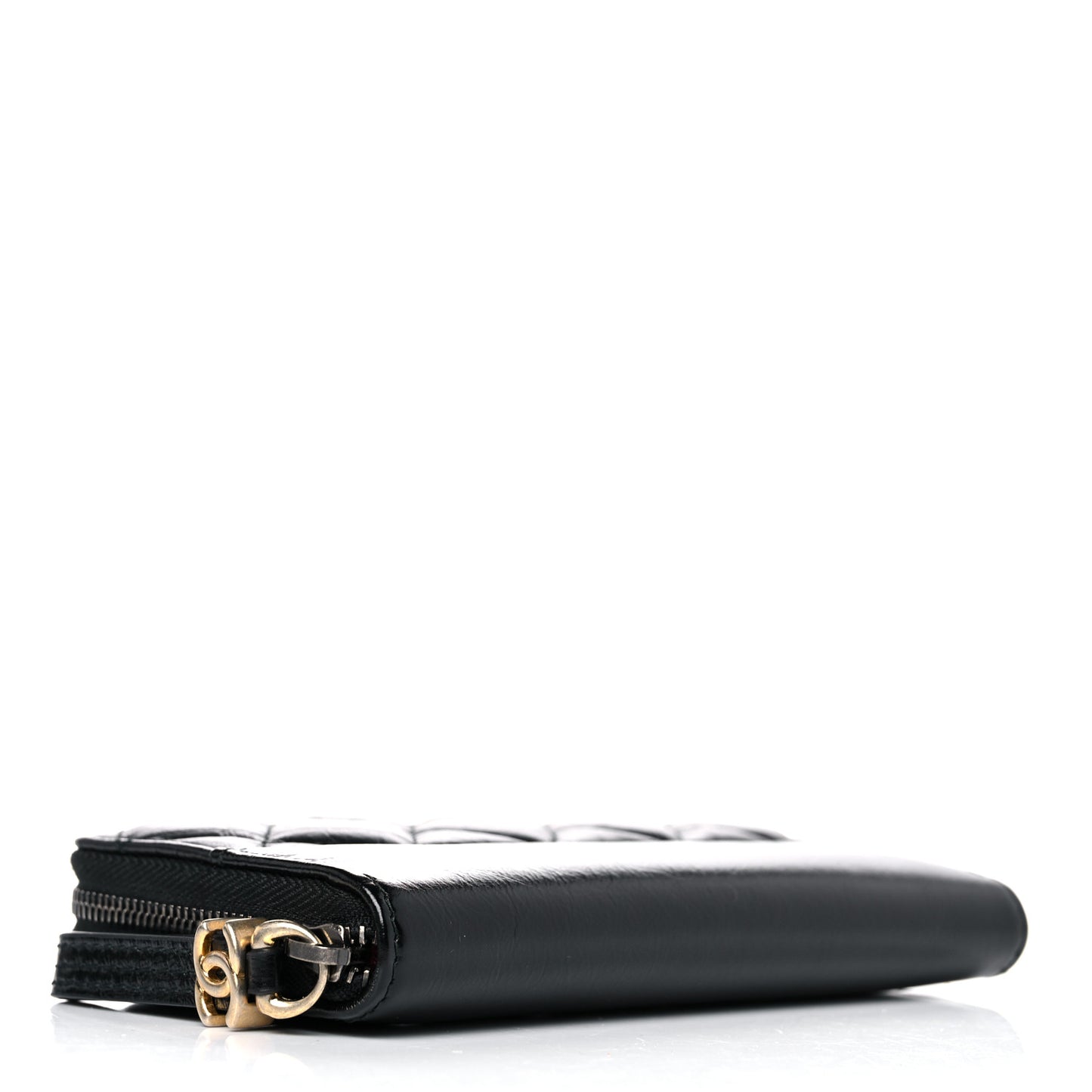 Aged Calfskin Quilted Small Gabrielle Zip Around Wallet Black
