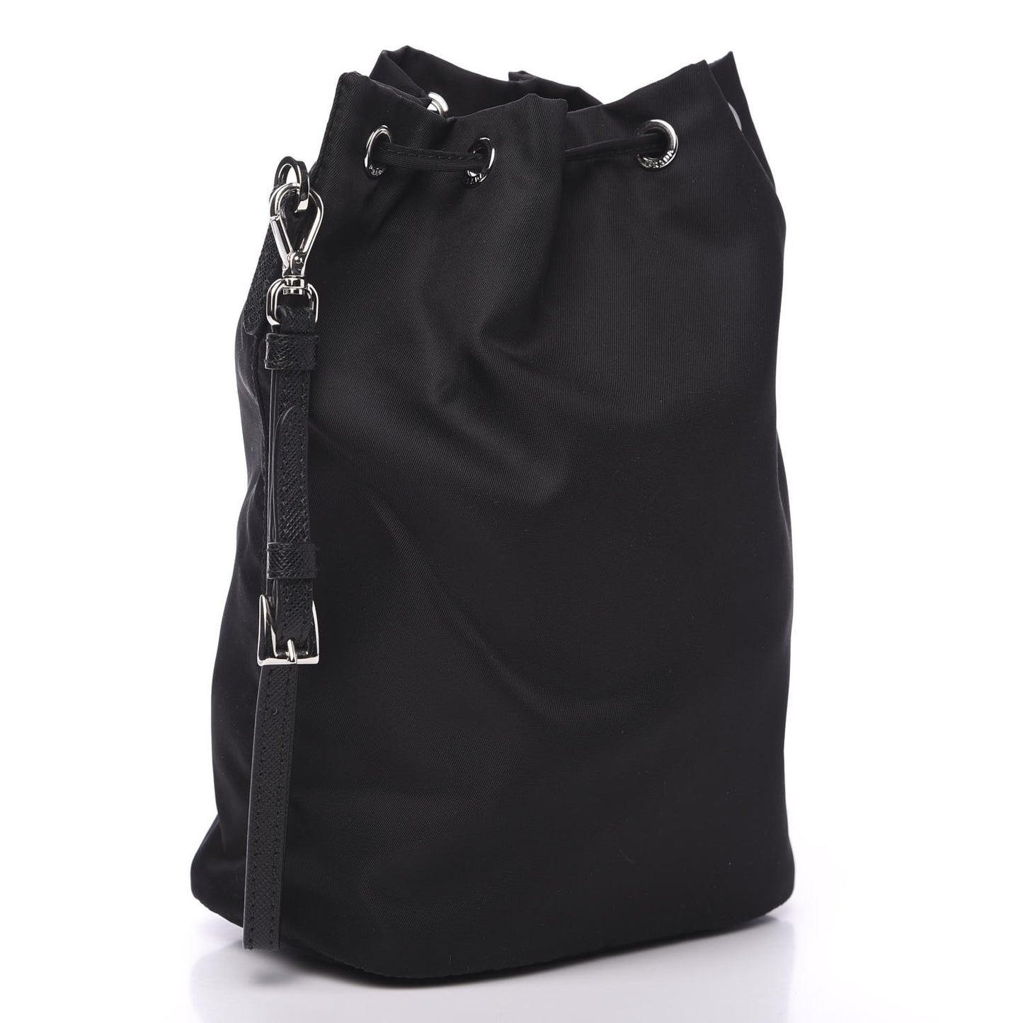 Saffiano Tessuto Nylon Vela Bucket Wristlet Black