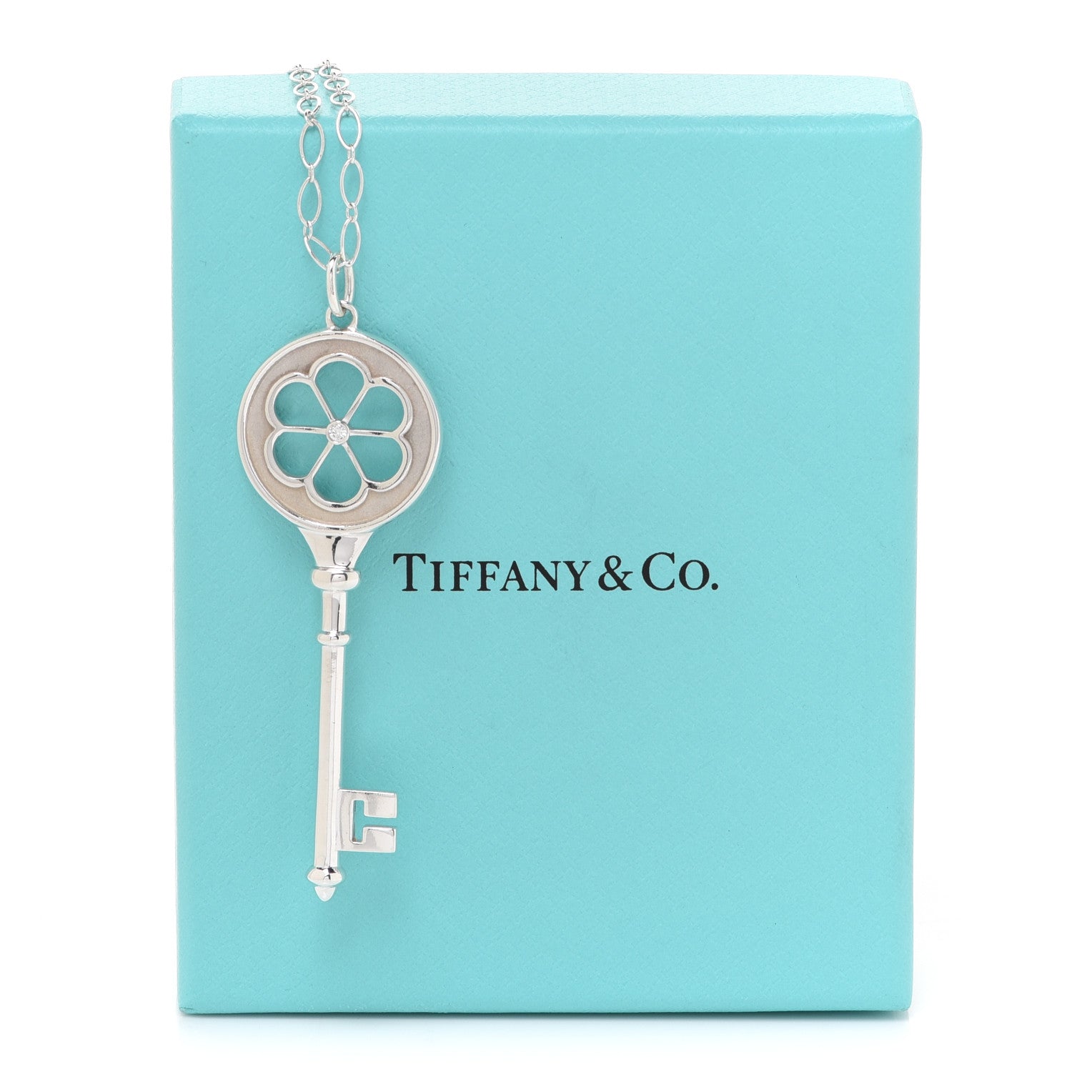 Tiffany Sterling Silver Diamond Blossom Key Pendant Link Necklace 7 of 7