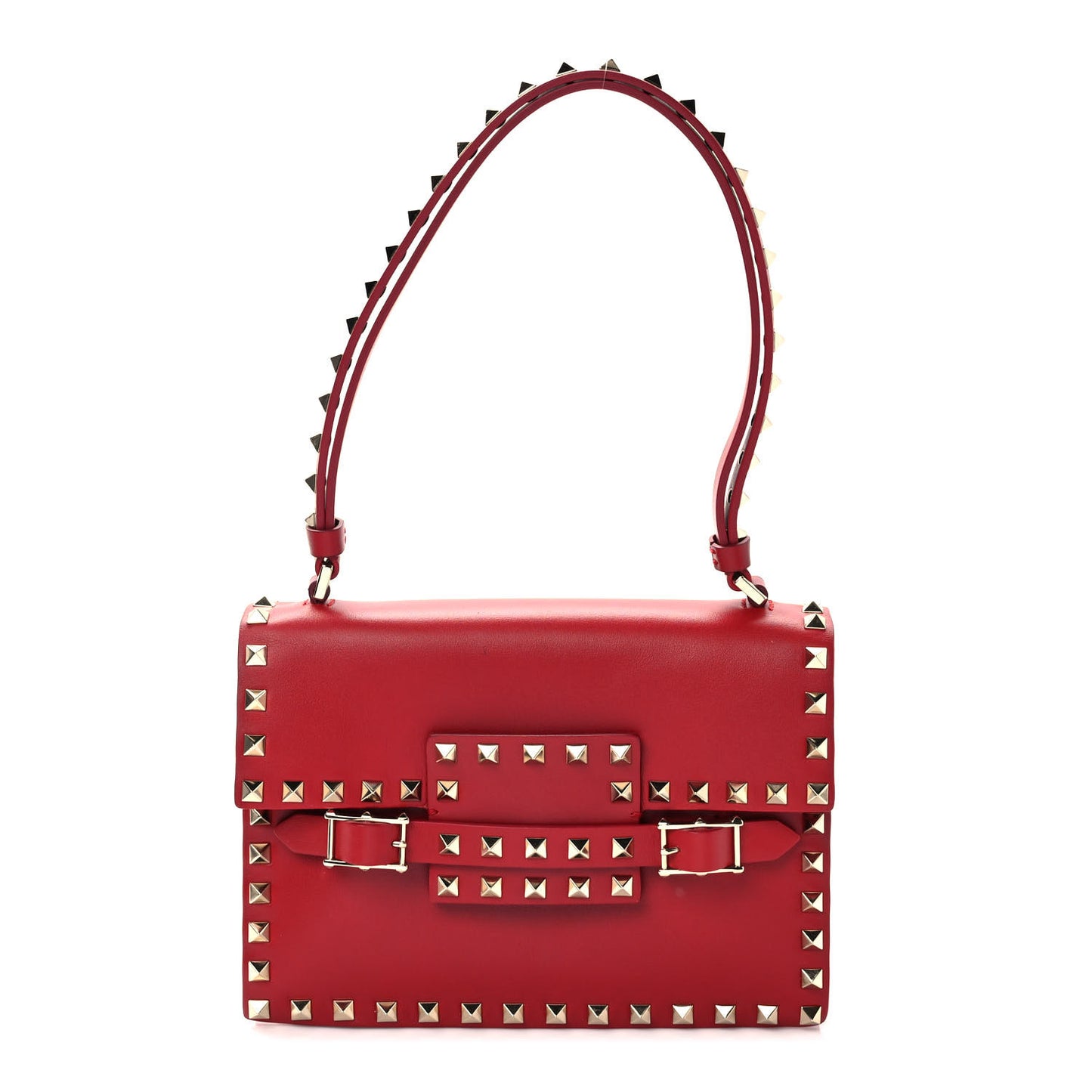 Calfskin Rockstud Flap Shoulder Bag Rosso Valentino