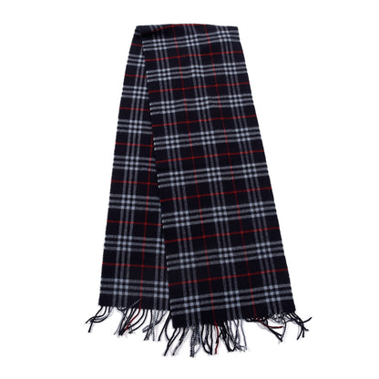 Burberry Lambswool Check Fringe Scarf Navy 2 of 3