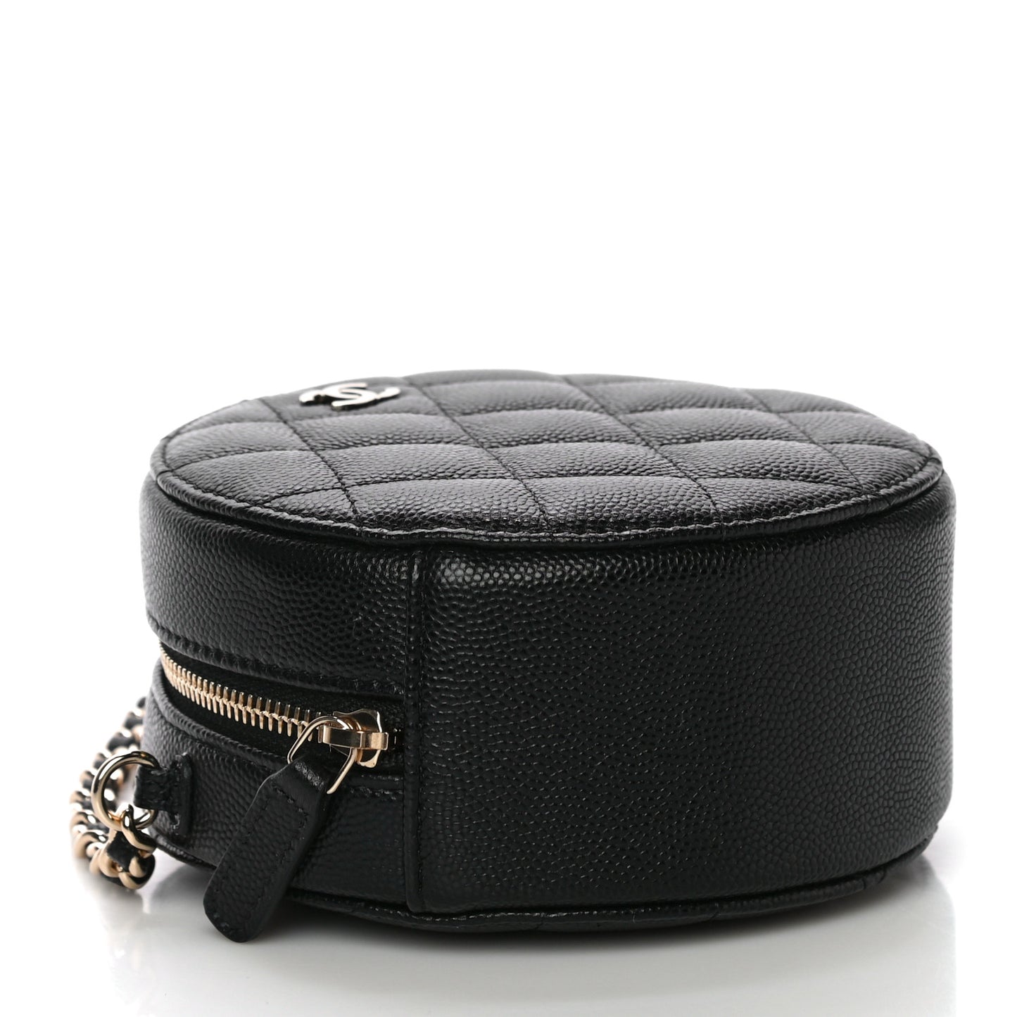 Caviar Quilted Round Clutch With Chain Black