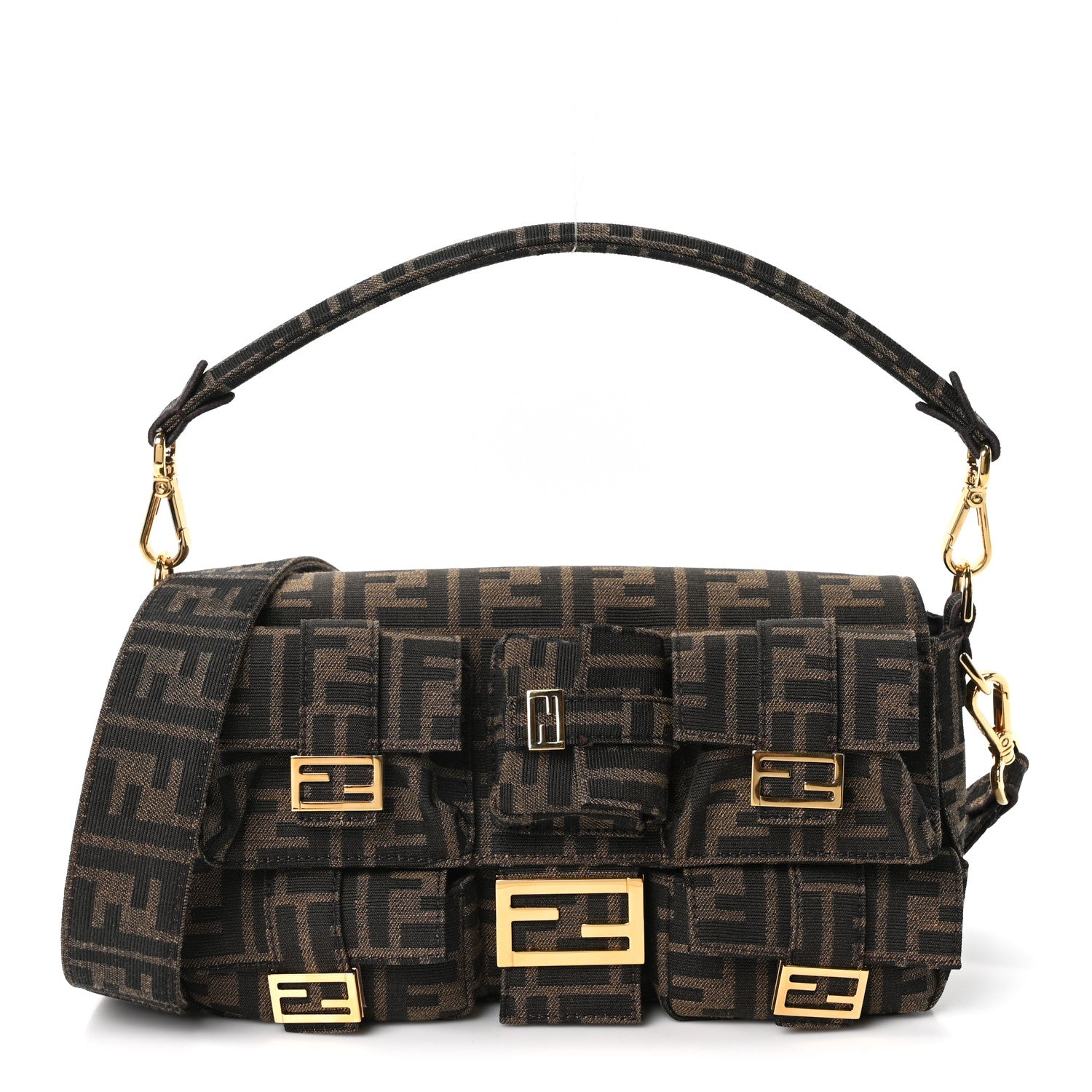 Fendi Fabric Jacquard FF 1974 Multipocket Baguette Tobacco Moro 1 of 9