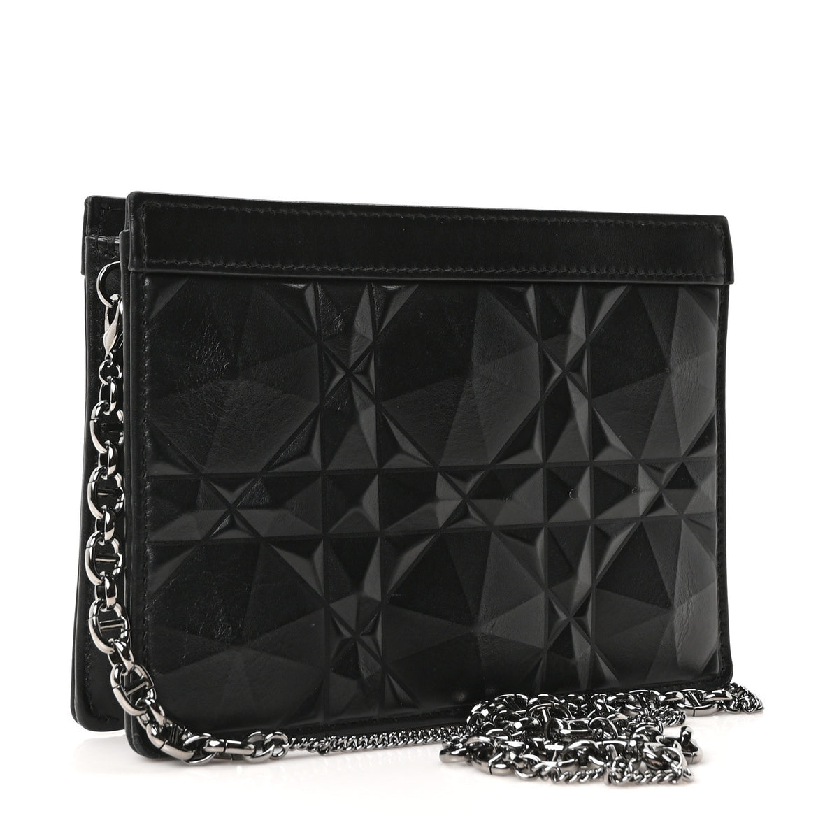 Christian Dior Calfskin Macrocannage Diamond Caro Zipped Pouch With Chain Black 3 of 12