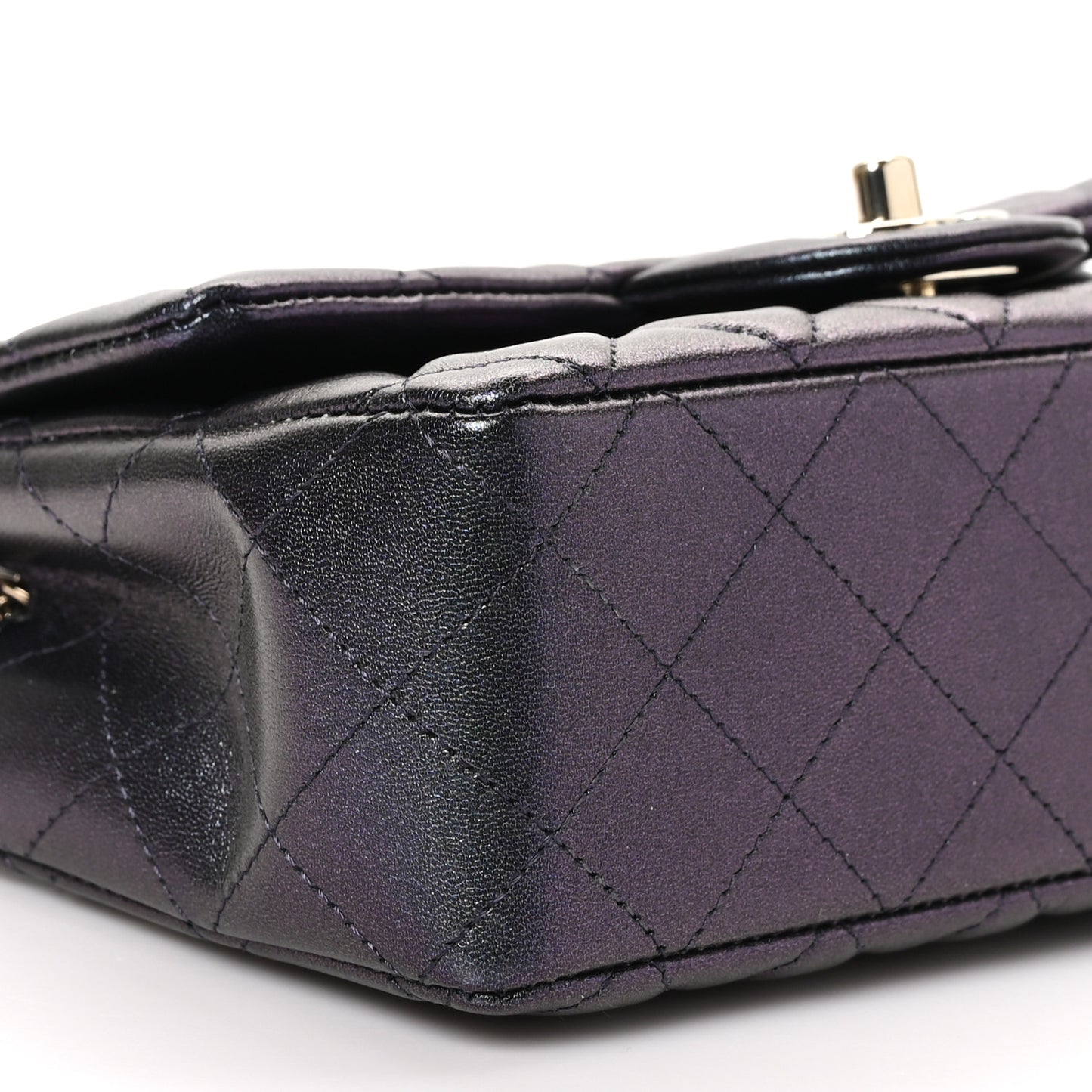 Iridescent Lambskin Quilted Mini Rectangular Flap Black