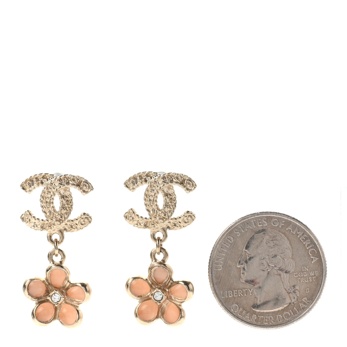 Crystal CC Flower Drop Earrings Pink Gold
