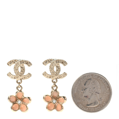 Chanel Crystal CC Flower Drop Earrings Pink Gold 2 of 4