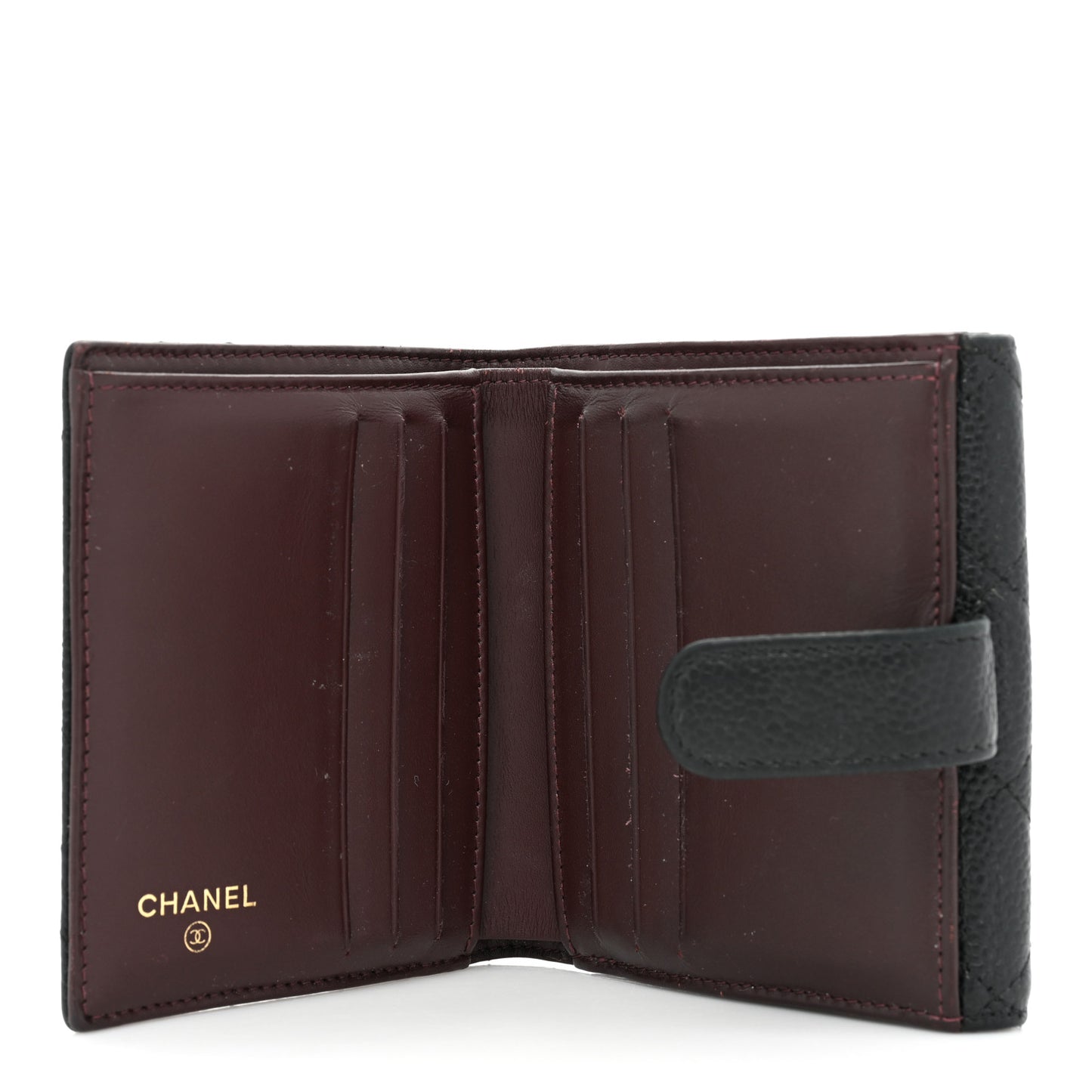 Caviar Quilted Compact French Flap Wallet Black