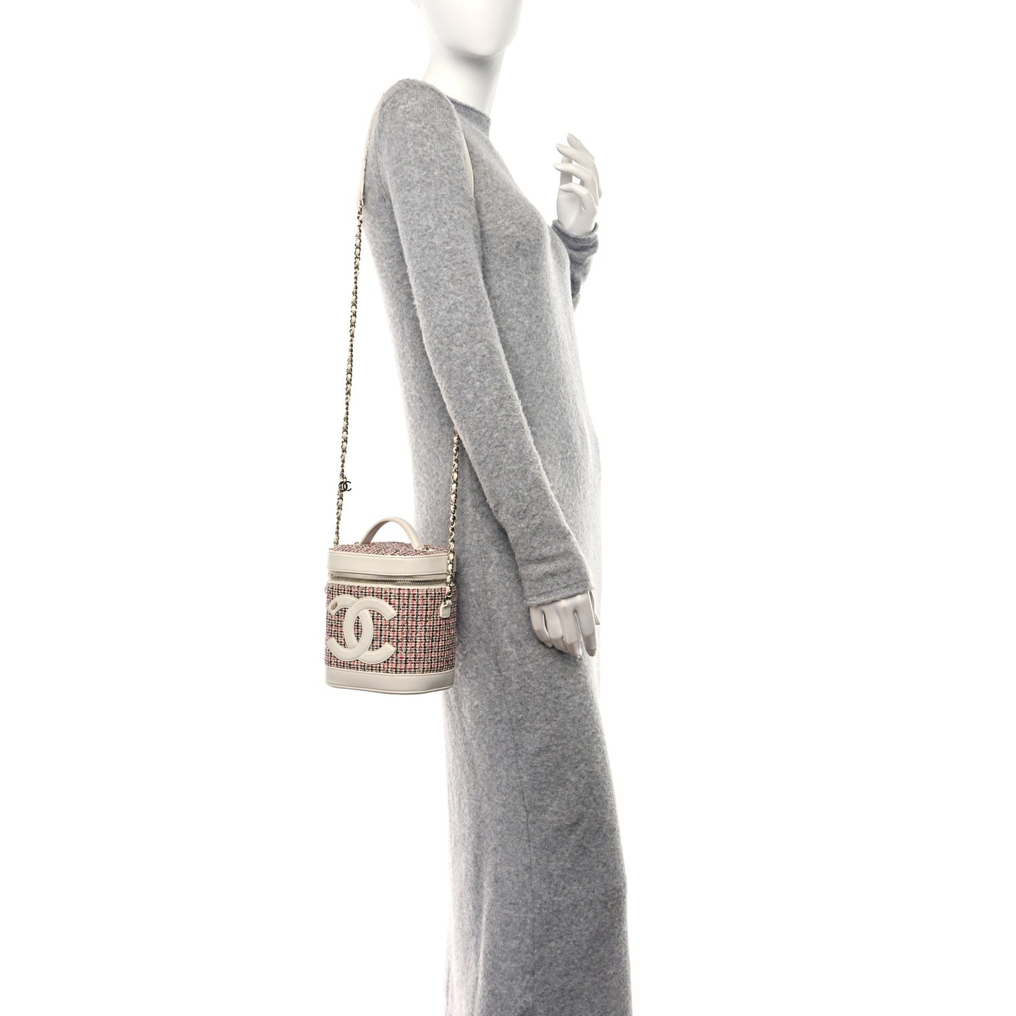 Tweed Lambskin Timeless Vanity Cosmetic Case White