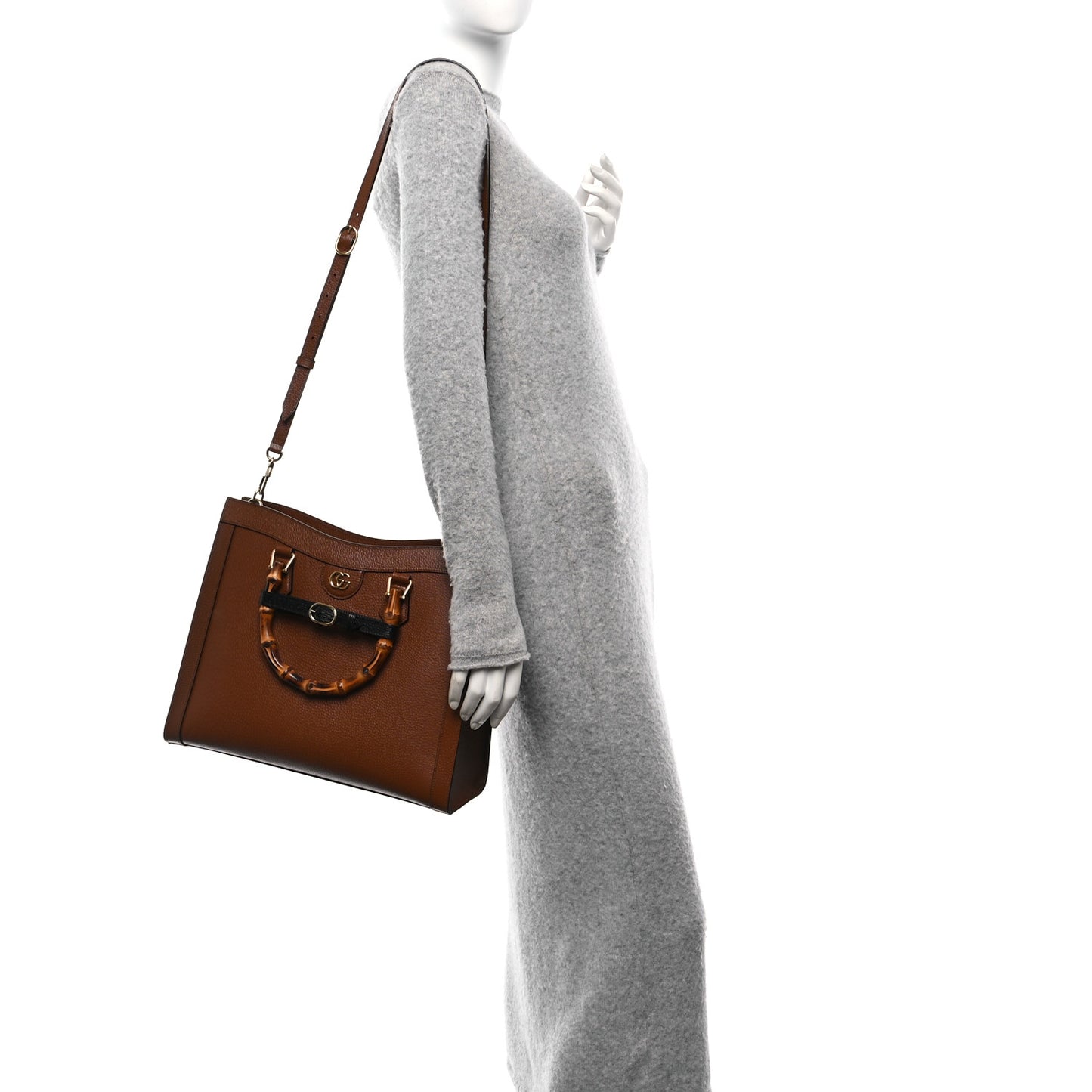 Textured Dollar Calfskin Medium Diana Tote Bag Cuir Black