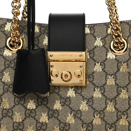 Gucci GG Supreme Monogram Bees Small Padlock Tote Beige Oro Black 9 of 12