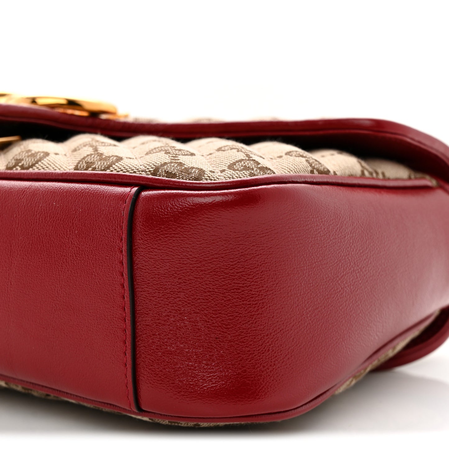 Monogram Azalea Calfskin Matelasse Diagonal Small GG Marmont Shoulder Bag Beige Ebony New Cherry Red