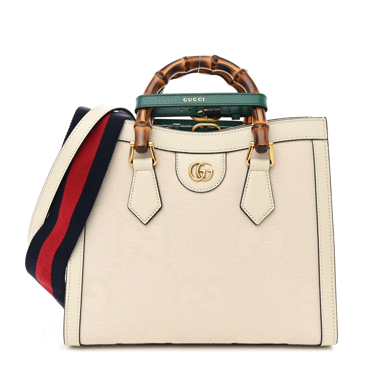 Monogram Jumbo GG Textured Dollar Calfskin Small Diana Tote Bag Off White