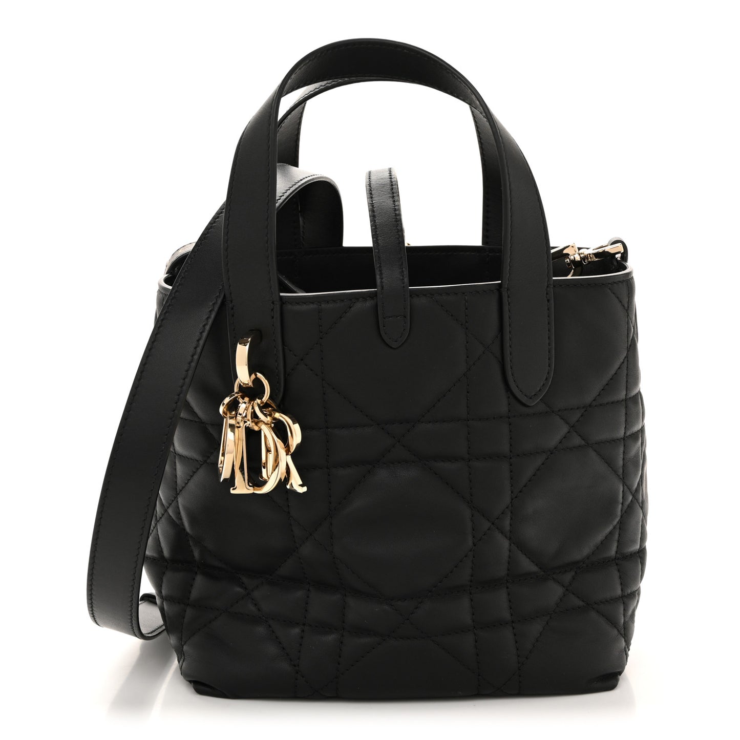 Calfskin Macrocannage Small Toujours Vertical Tote Black
