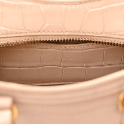Balenciaga Shiny Supple Calfskin Crocodile Embossed Neo Classic Gold Hardware Nano City Crossbody Light Beige 6 of 10