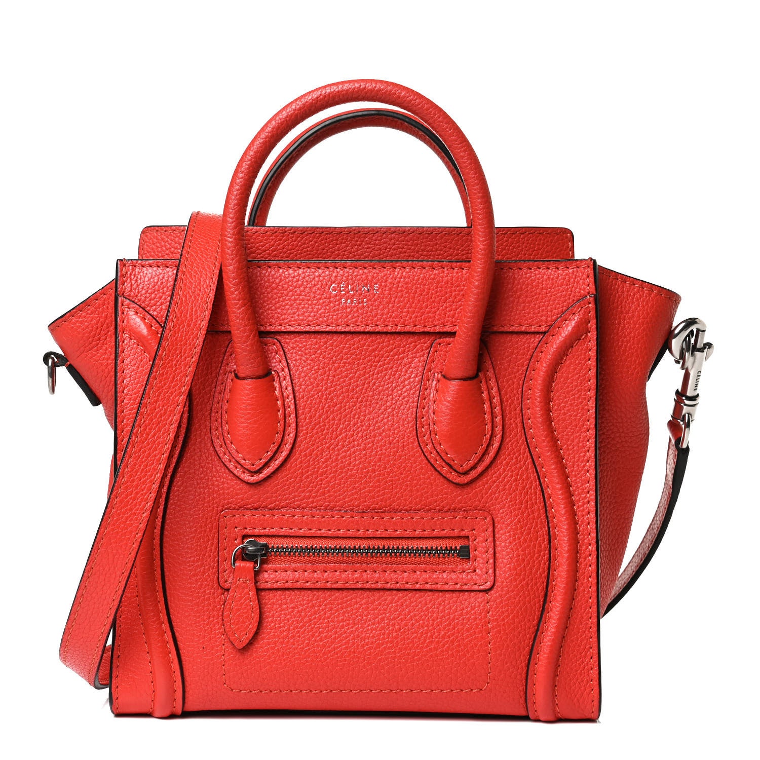 Celine Drummed Calfskin Nano Luggage Vermillion 1 of 12