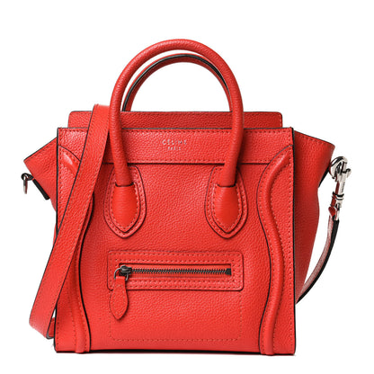 Celine Drummed Calfskin Nano Luggage Vermillion 1 of 12