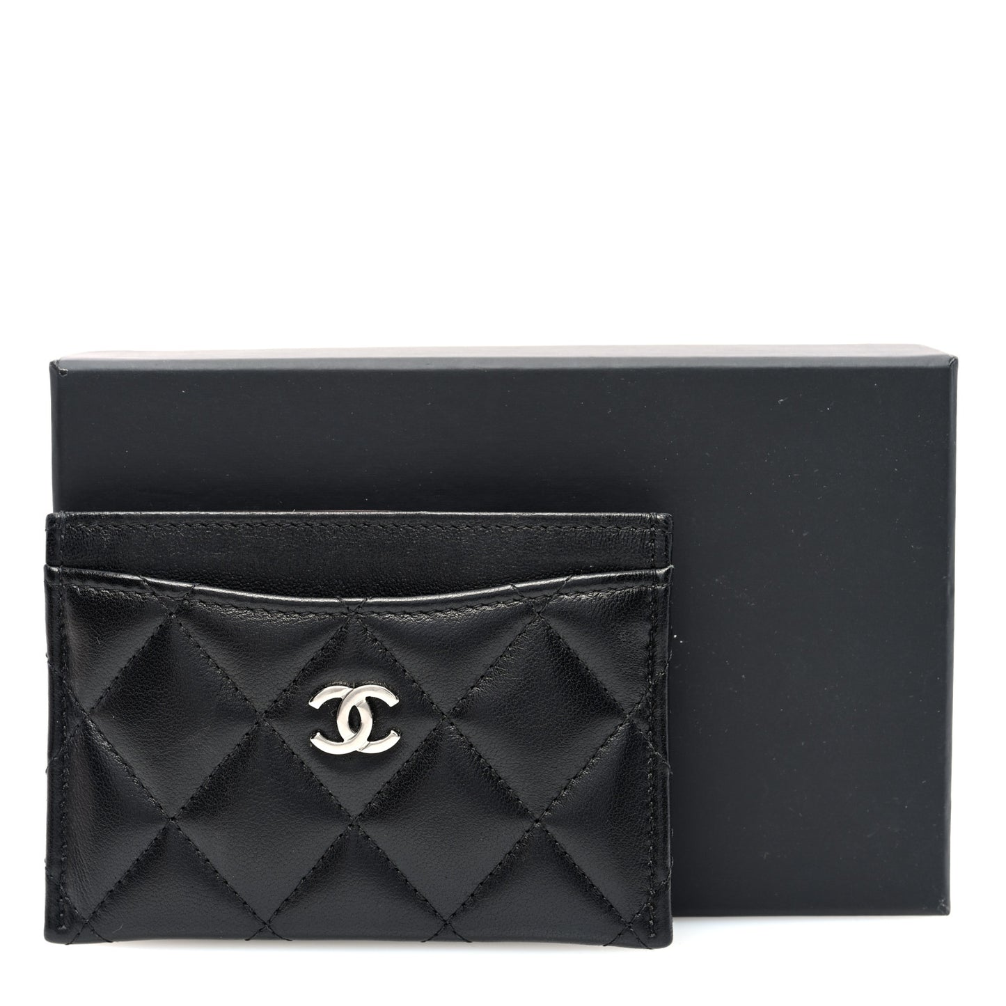 Lambskin Quilted Card Holder Black