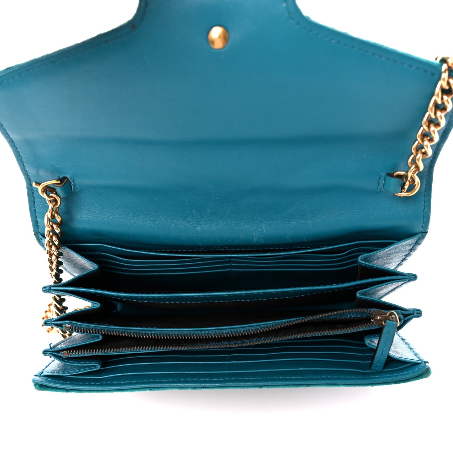 Velvet Matelasse GG Marmont Chain Wallet Pavone Cyan