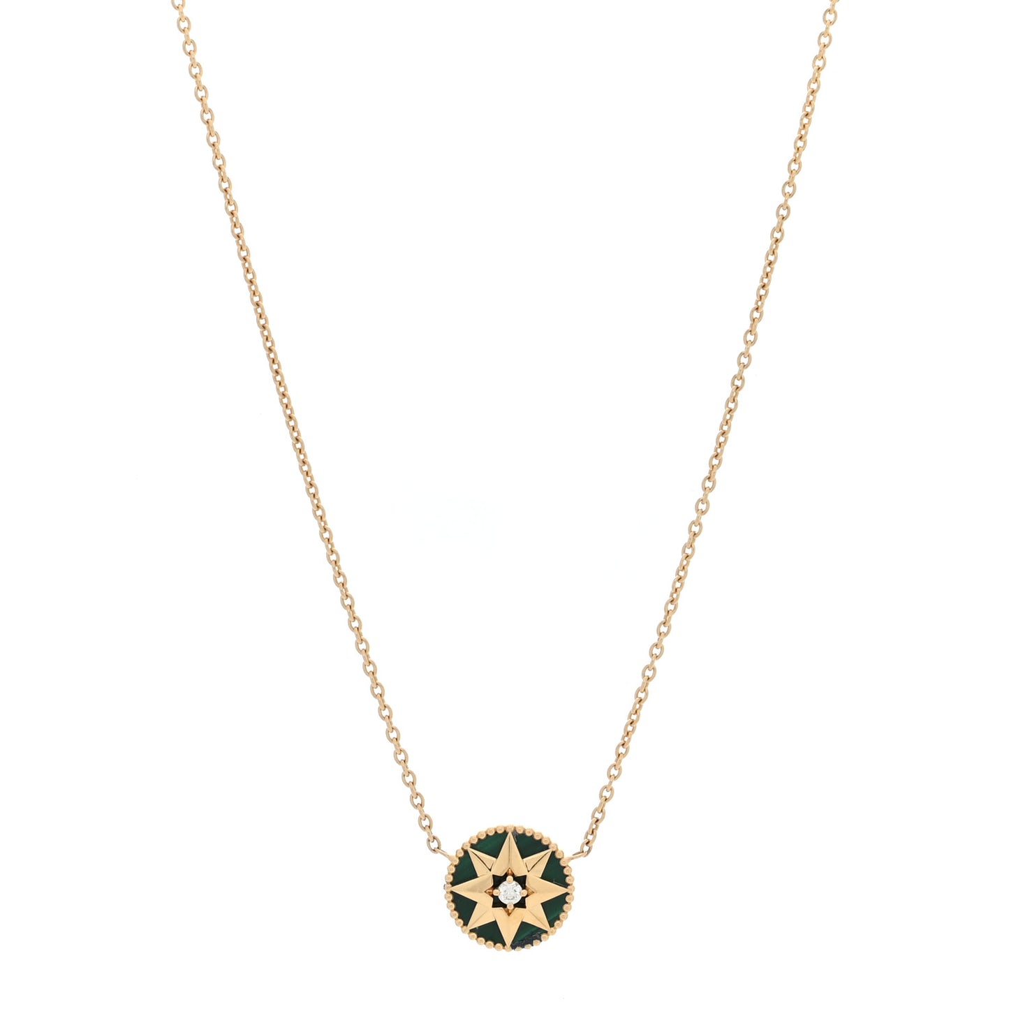 18K Yellow Gold Diamond Malachite Rose Des Vents Necklace