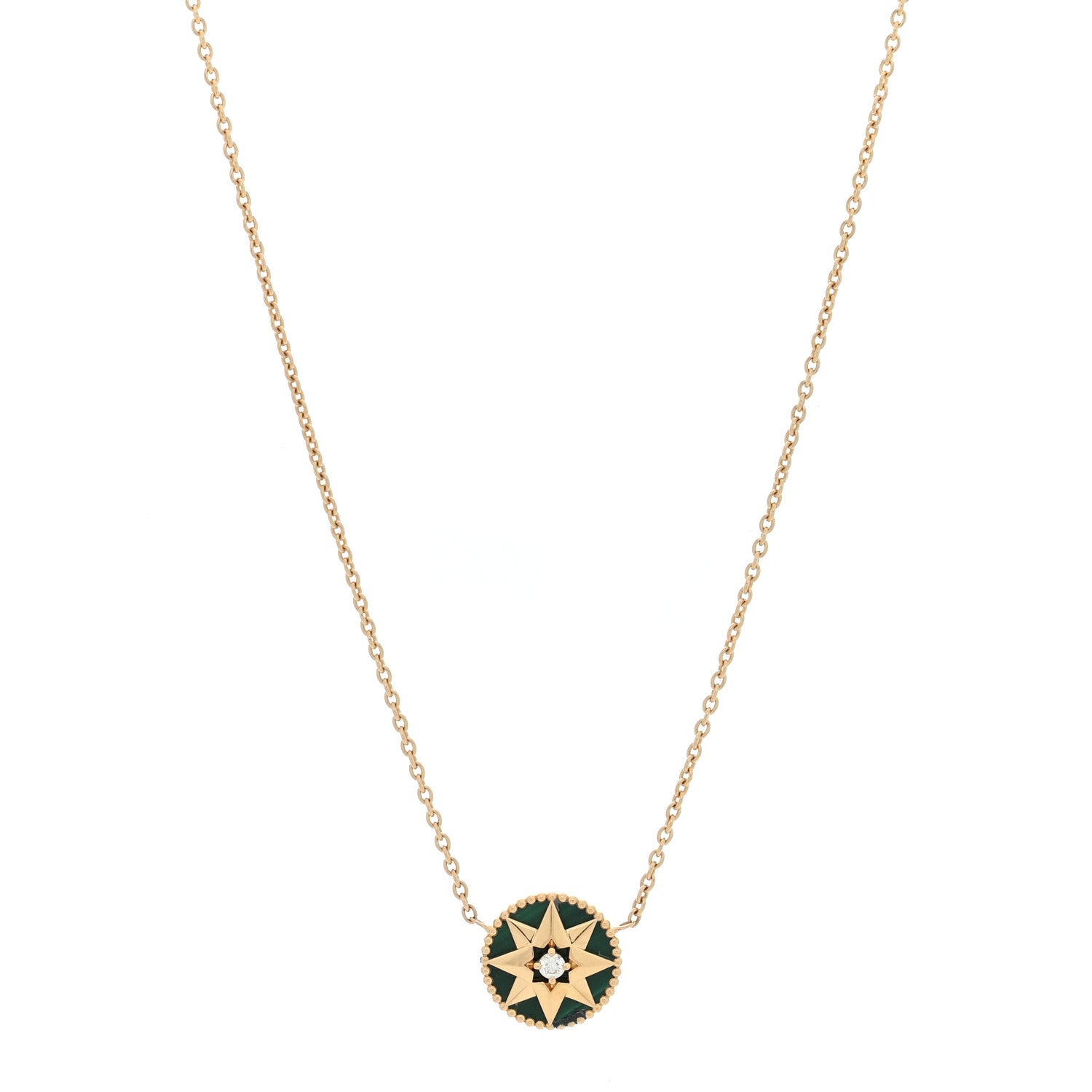 Christian Dior 18K Yellow Gold Diamond Malachite Rose Des Vents Necklace 1 of 4