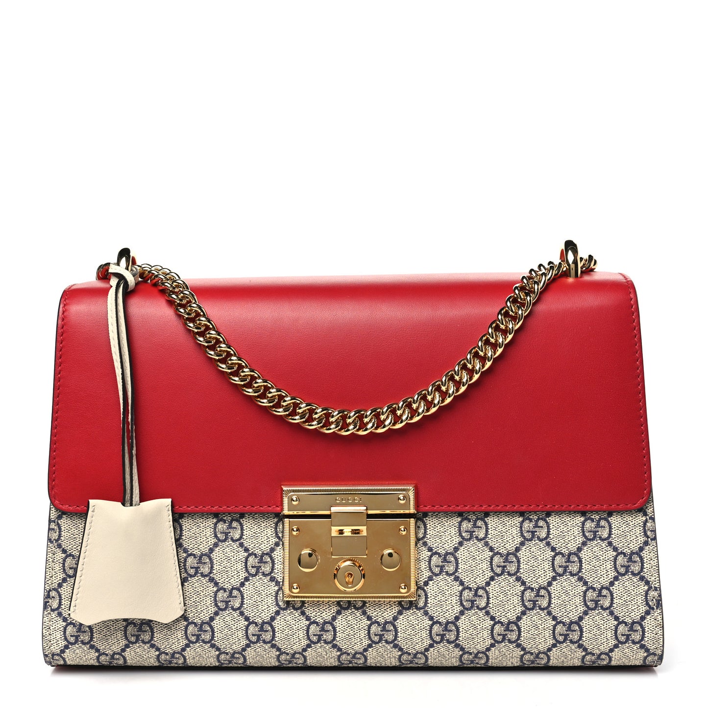 GG Supreme Monogram Moon Calfskin Medium Padlock Shoulder Bag Beige Blue Hibiscus Red Mystic White