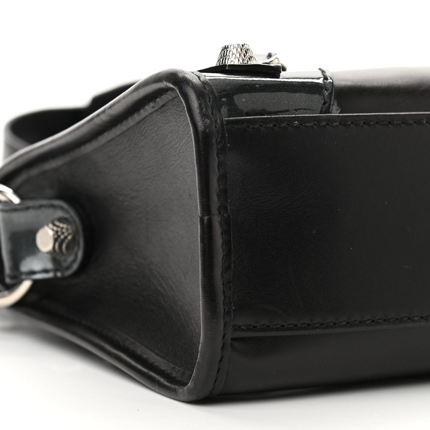 Smooth Calfskin Metallic Patent Giant 12 Silver Hardware Mini City Black Gris